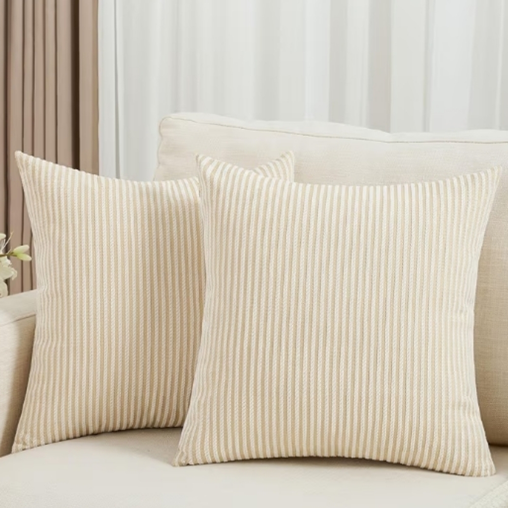 2 Beige Decorative Throw Pillow Covers 24x24‎ Striped Cover Euro Sham NWOT